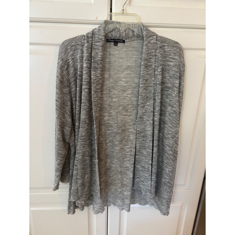 Simply Irresistible Grey Metallic Shimmer Open Front Cardigan Plus Size 2X 9099X